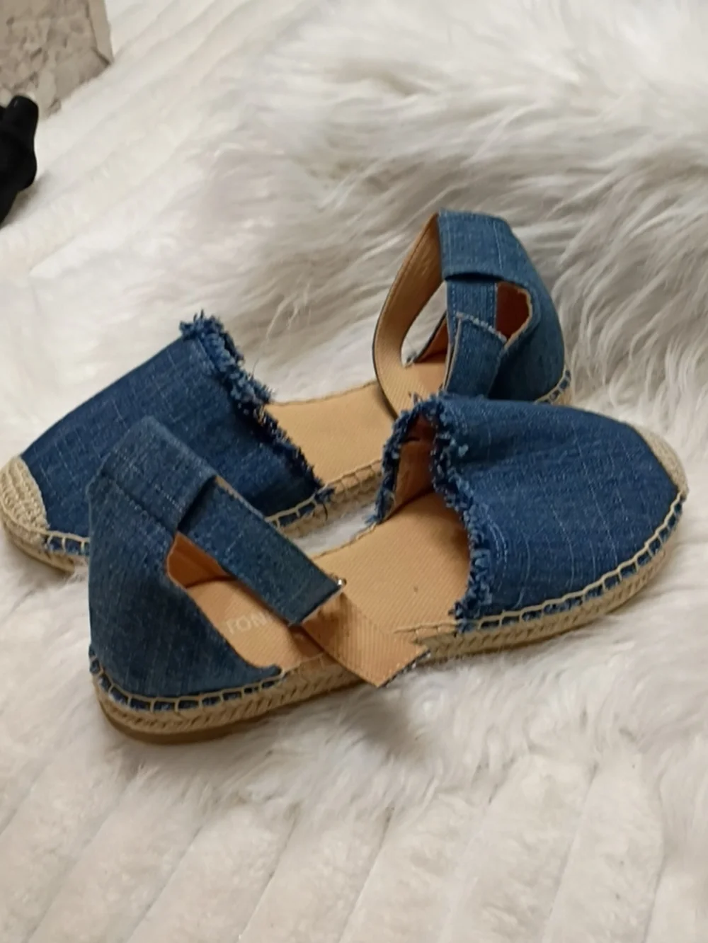 New W/Flaw Minnetonka Denim Blue Espadrille Sandals with Ankle Strap 8M